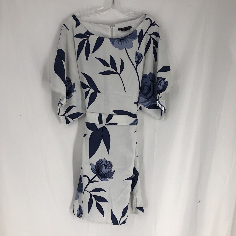 Womens Tunic Dress White with Blue Floral Design Size Large